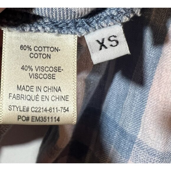 Anthropologie Cloth & Stone Women’s Blouse XS Blue Pink Plaid Tie-Front Crop - Picture 3 of 10